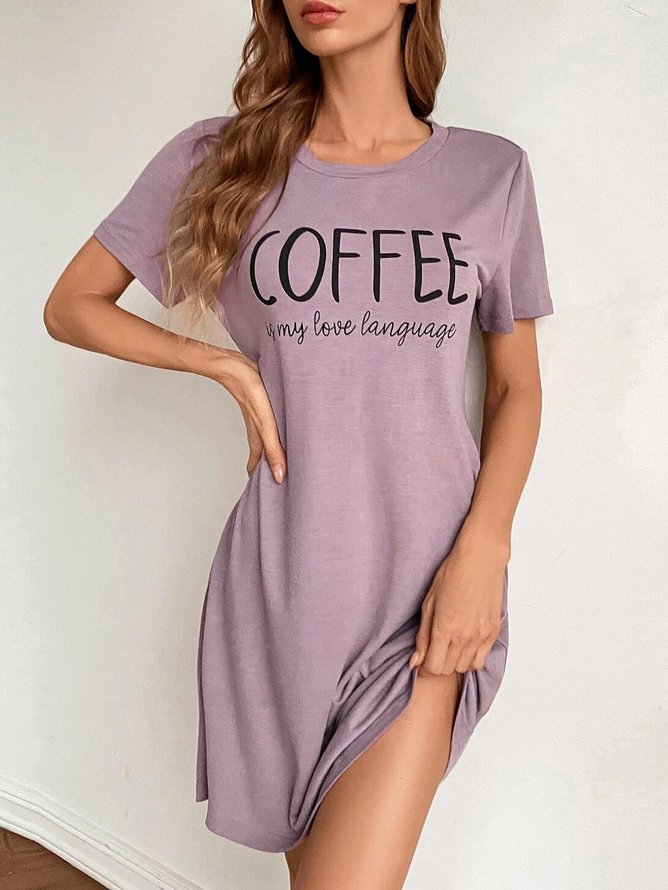 Casual Text Letters Crew Neck Nightdress