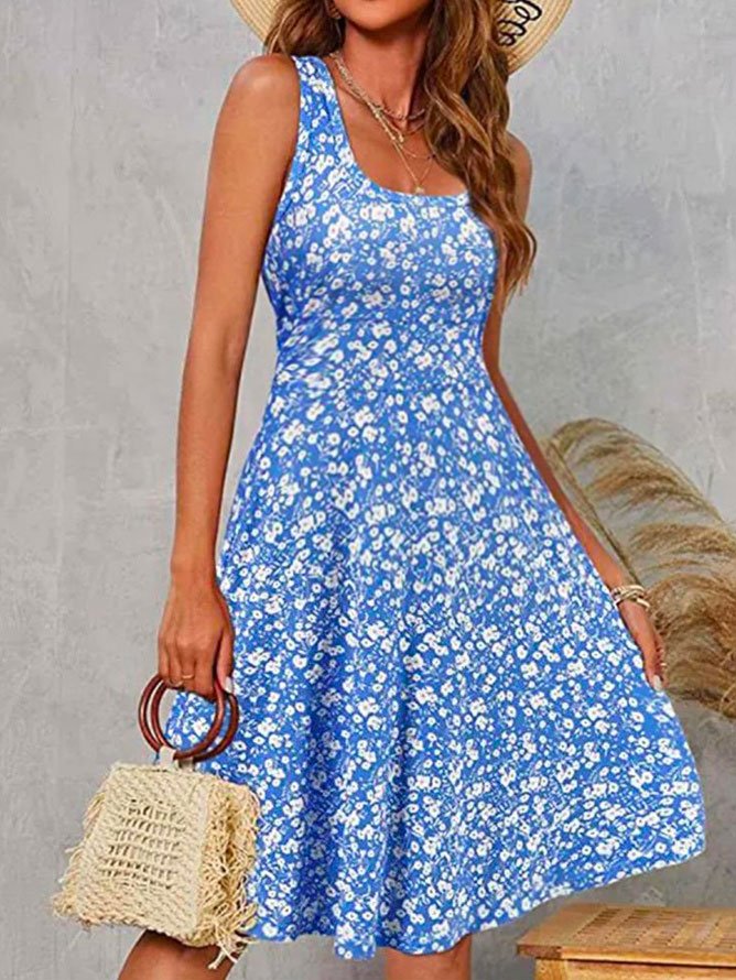 Ditsy Floral Square Neck Loose Casual Dress