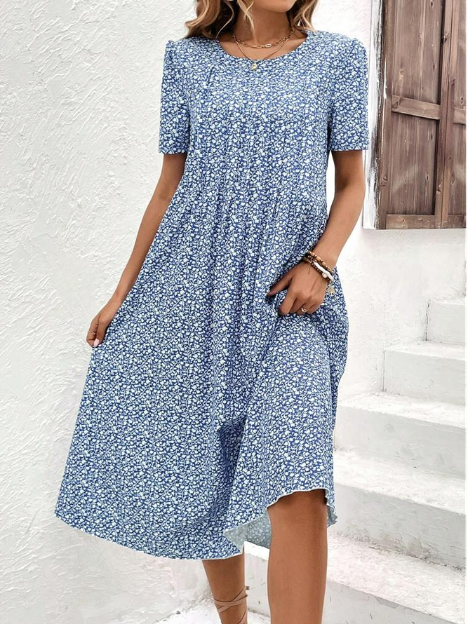 Floral Casual Crew Neck Loose Dress