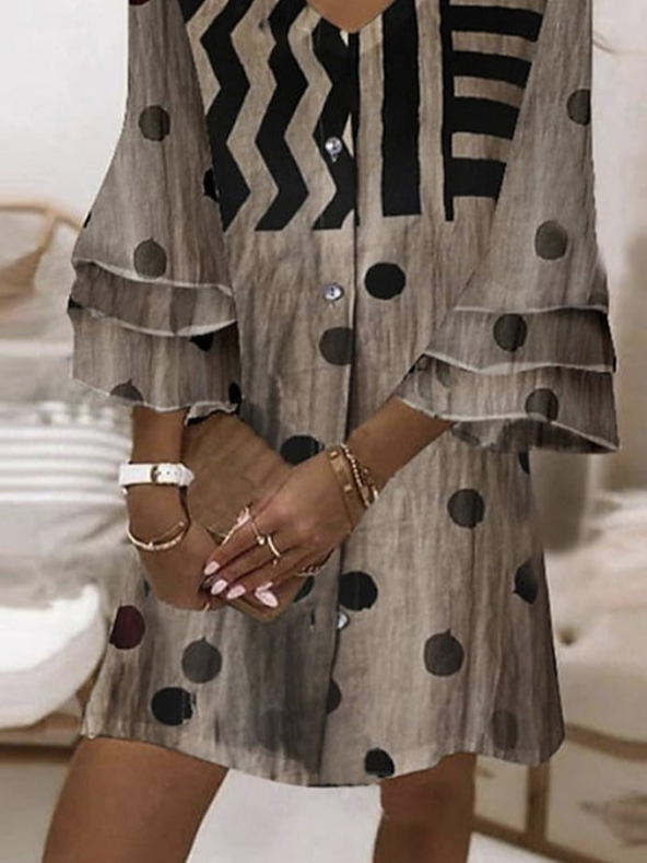 Casual Color Block Flare Sleeve Loose Dress