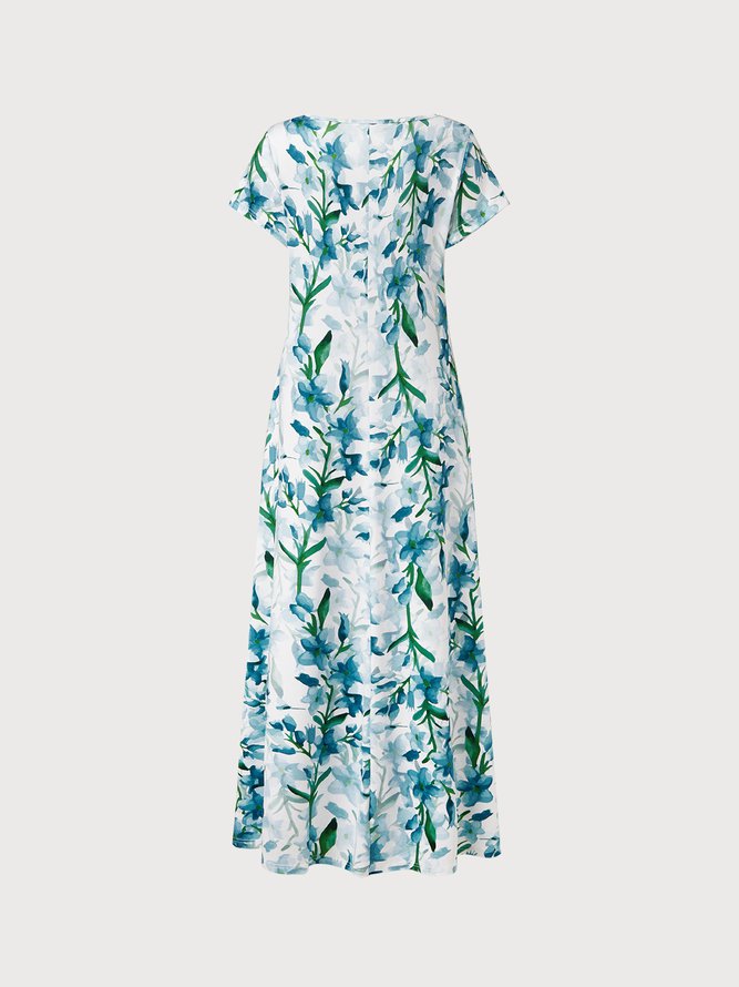 V Neck Floral Vacation Beach Maxi Prom Dress