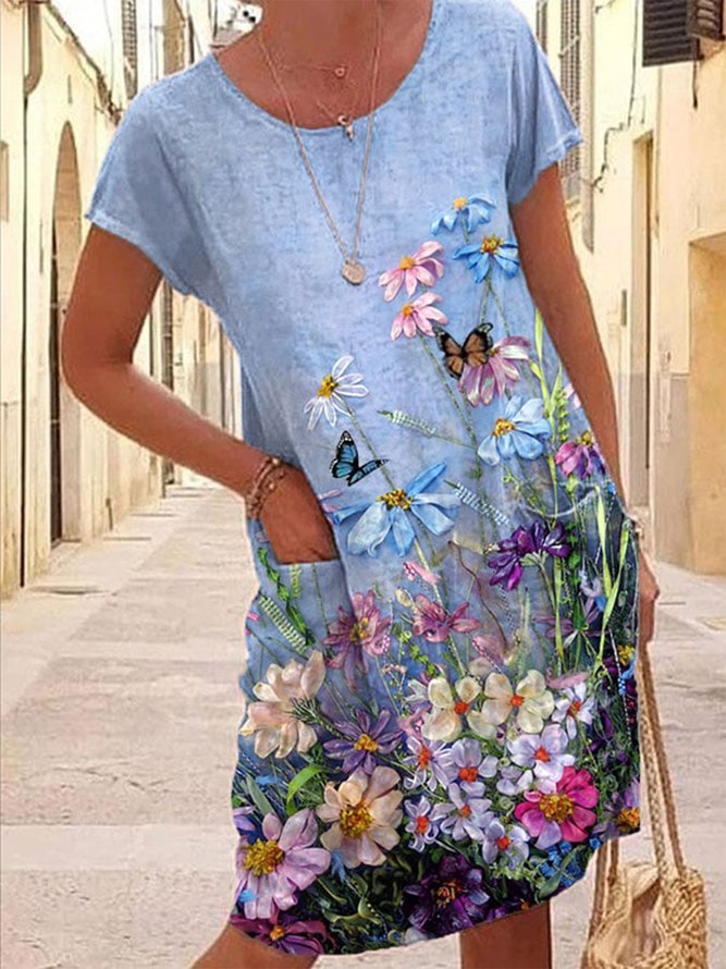 Floral Casual Crew Neck Dress