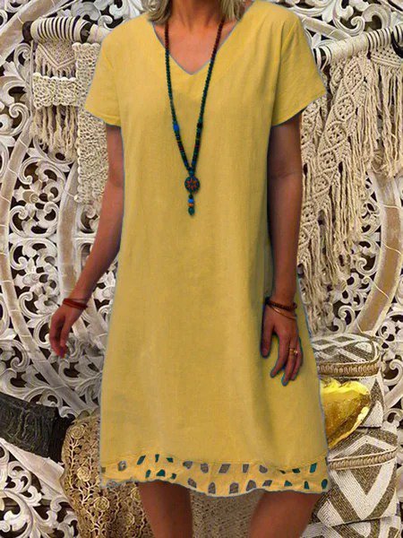 V Neck Women Summer Weaving Dress A-Line Casual Weaving Dress