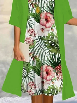 Floral Loose Crew Neck Vacation Two-Piece Set