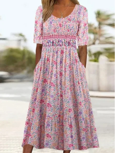 Loose Crew Neck Floral Dress