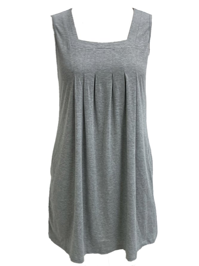 Square Neck Spaghetti Loose Plain Casual Basic Dress