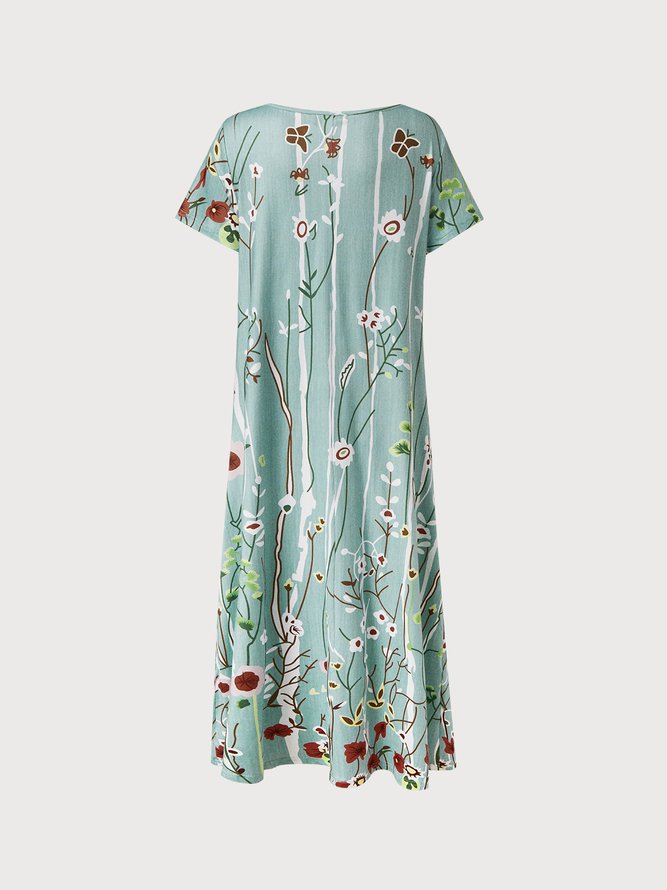 Women's A Line Dress Mixi Dress Light Blue Half Sleeve Floral Ruched Print Spring Summer v Neck Casual Modern