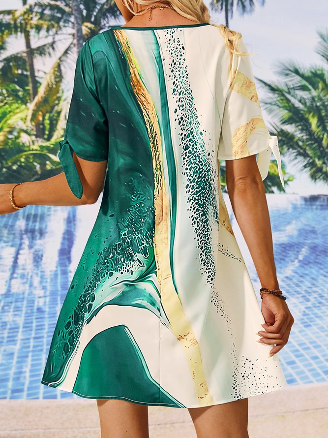 Knot Front Loose Ombre Casual Dress