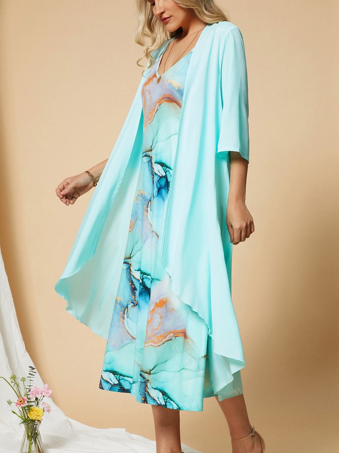 Rainbow gradient marble loose resort beach Chiffon two-piece dress set long