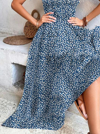 Loose V Neck Vacation Floral Dress With No Belt