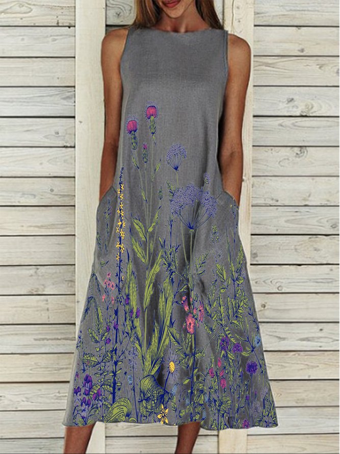 Sleeveless Holiday Crew Neck Floral Dresses