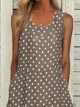 women's polka dot leisure Cotton Linen Dress With No