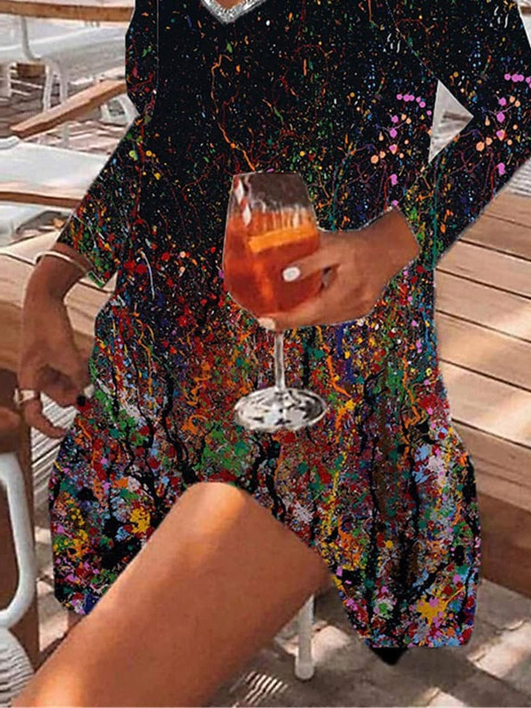 V neck Loose Ombre Glitter Dress