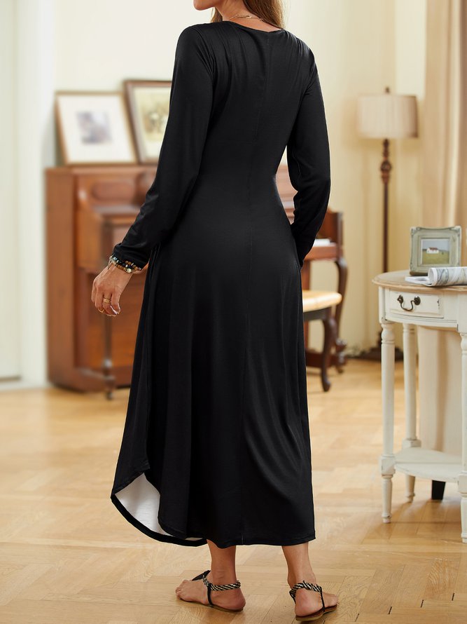 Shift Long Sleeve Crew Neck Floral Knitting Dress