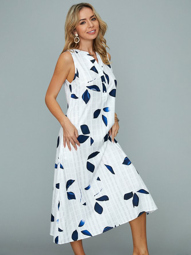 V Neck Floral Casual Midi Dresses