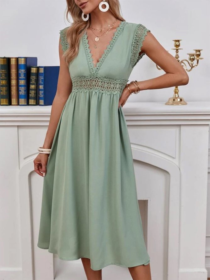 Plain Lace V Neck Elegant Dress