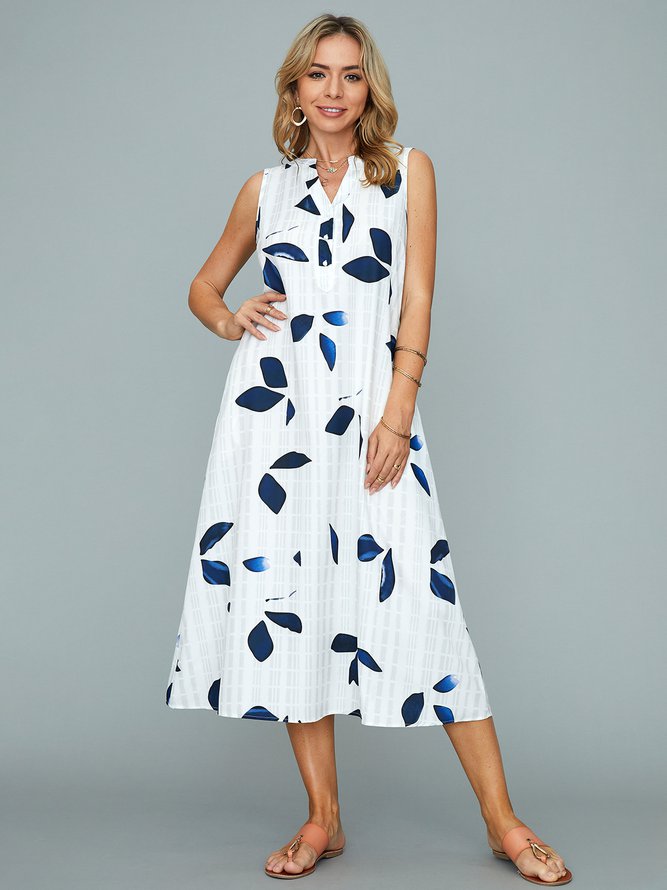 V Neck Floral Casual Midi Dresses