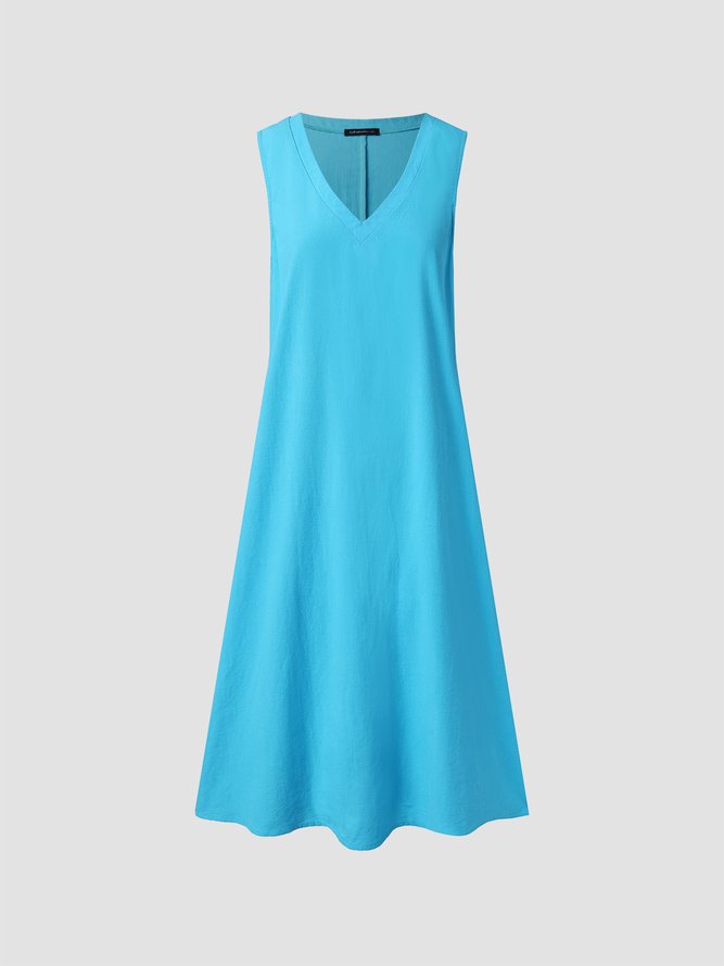 Casual Plain V-neck Sleeveless Dress