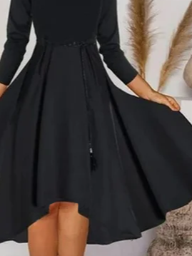 Plain Casual Crew Neck Cotton-Blend Prom Dress