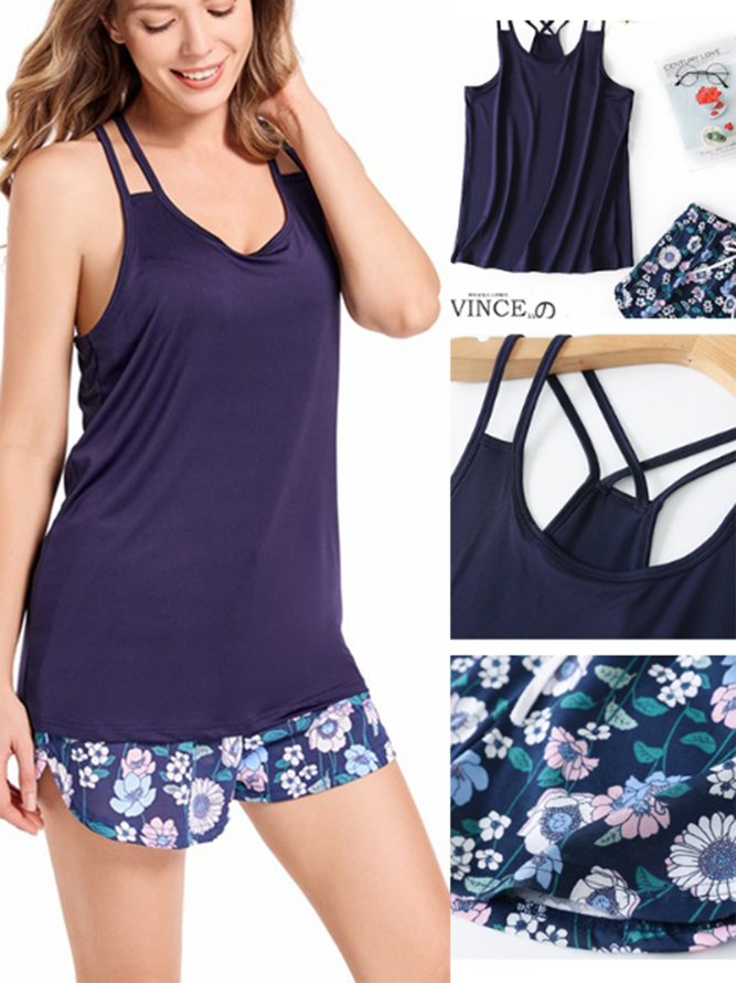 Breathable Loose Comfortable Floral Camisole Pajama Set