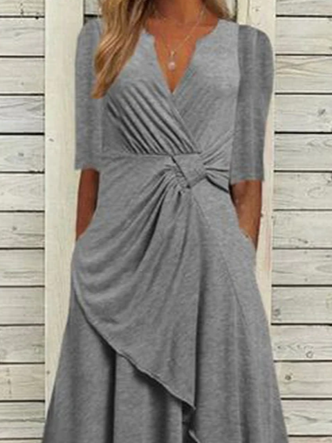 Casual Cotton-Blend Plain Dress