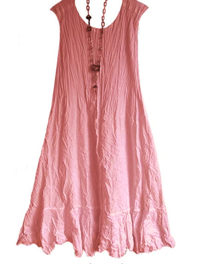 Crew Neck Women Weaving Dress Shift Daytime Casual Cotton-Blend Weaving Dress