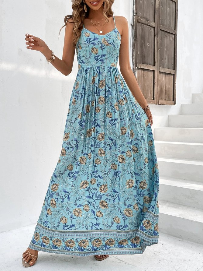 Spaghetti Loose Vacation Floral Dress