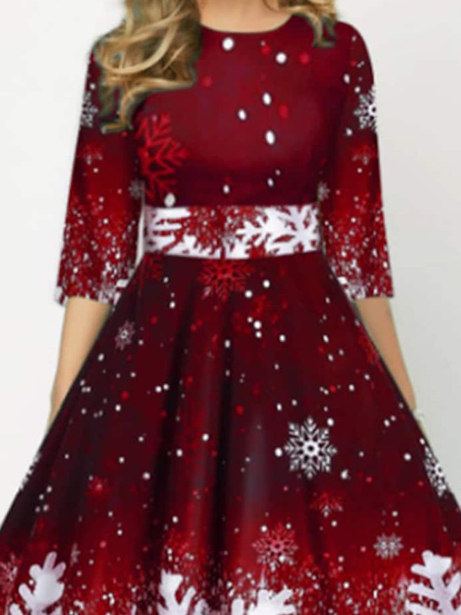 Crew Neck Casual Christmas Regular Fit Dress