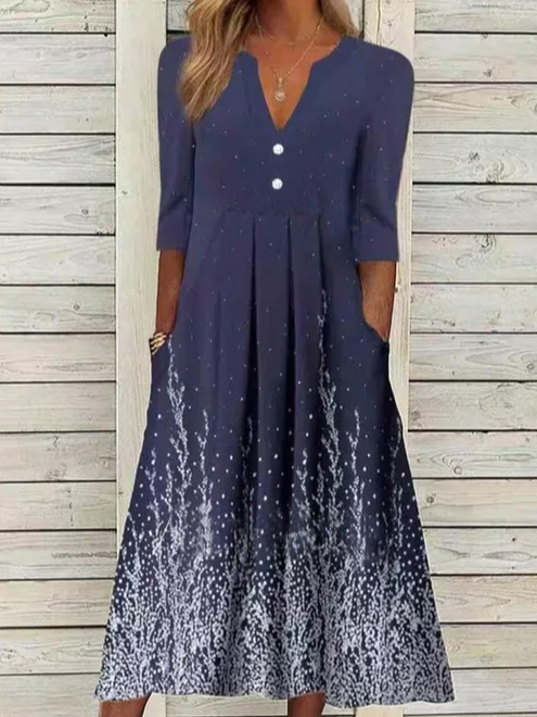 V Neck Ombre Casual Midi Dress