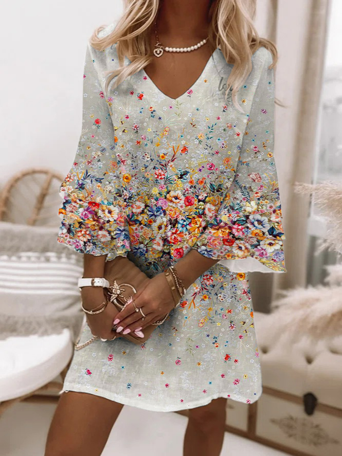 Ruffled Sleeves Casual Floral Dress