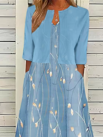 Vacation Loose V Neck Color Block Two-Piece Set