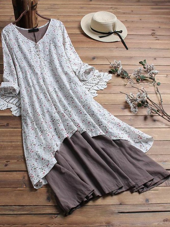 V Neck Women Weaving Dress A-Line Going Out Boho Cotton Weaving Dress