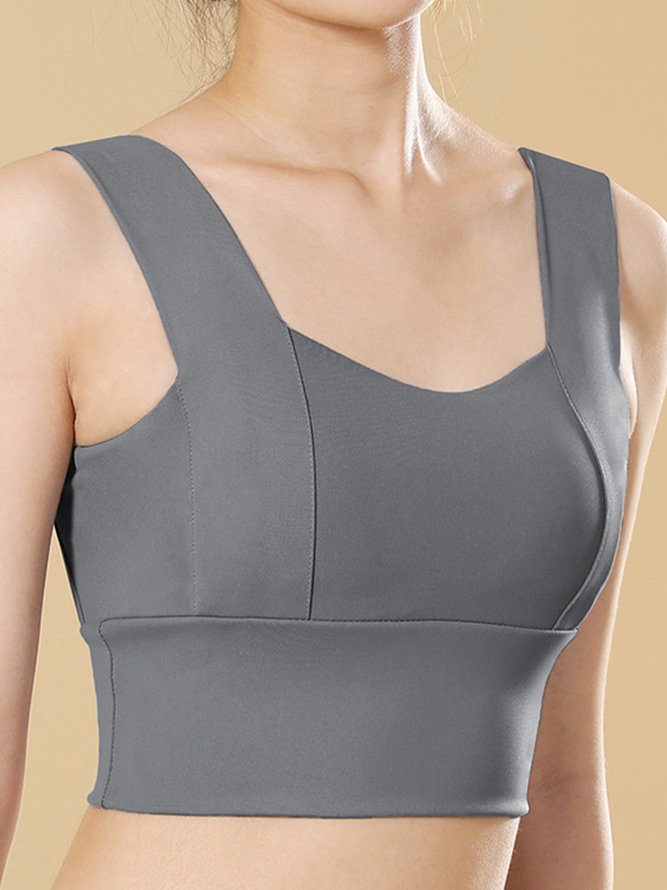 Wide Shoulder Straps Push Up Neck Long Hem Sports Bra