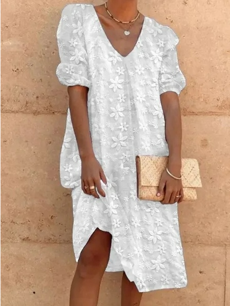 Linen Cotton Loose Plain Dress