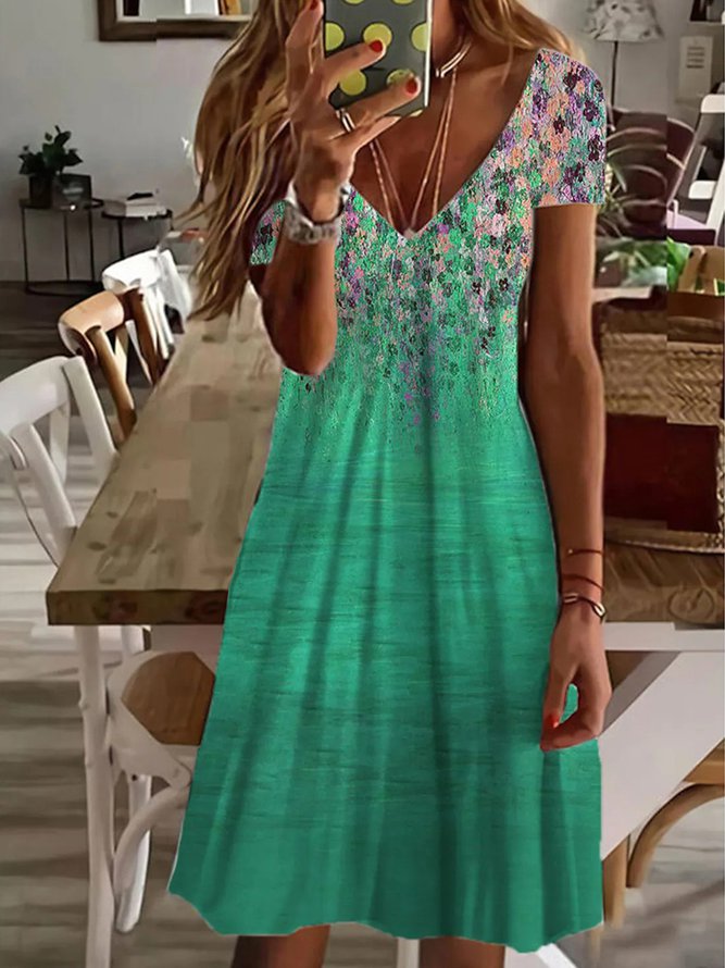 Elegant Floral Short Sleeve Knit Dress