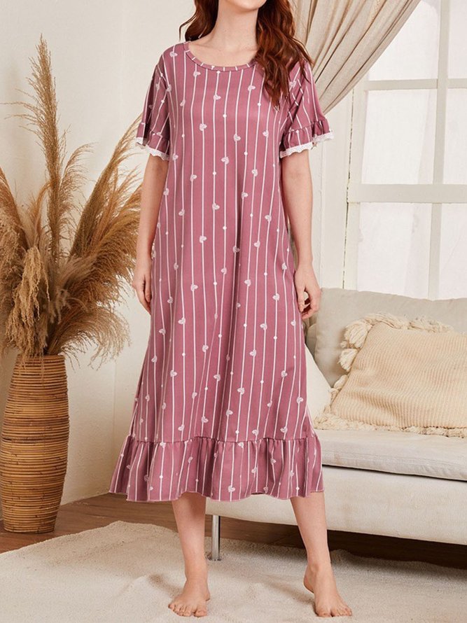 Lace StripedPrinted Knitted Loose Nightdress