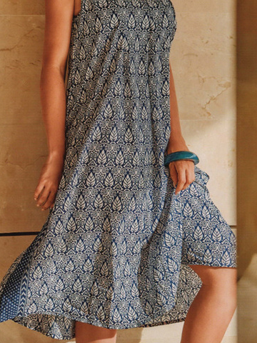 Ditsy Floral Ethnic Loose V Neck Casual Dress