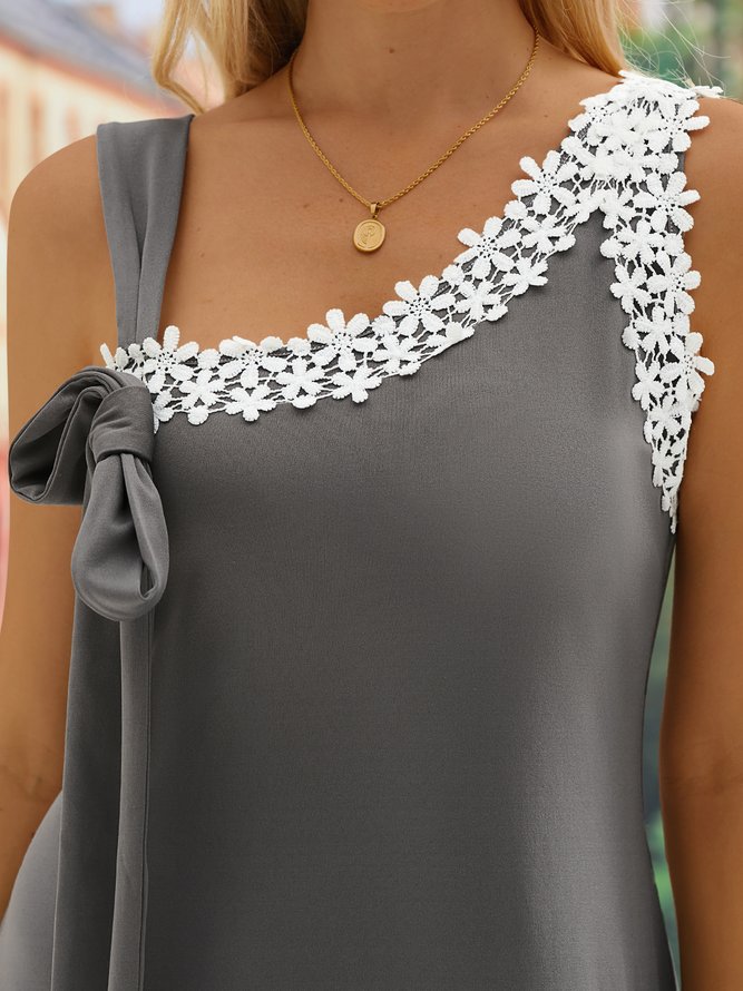 Elegant Lace Asymmetrical Neck Sleeveless Knitting Dress