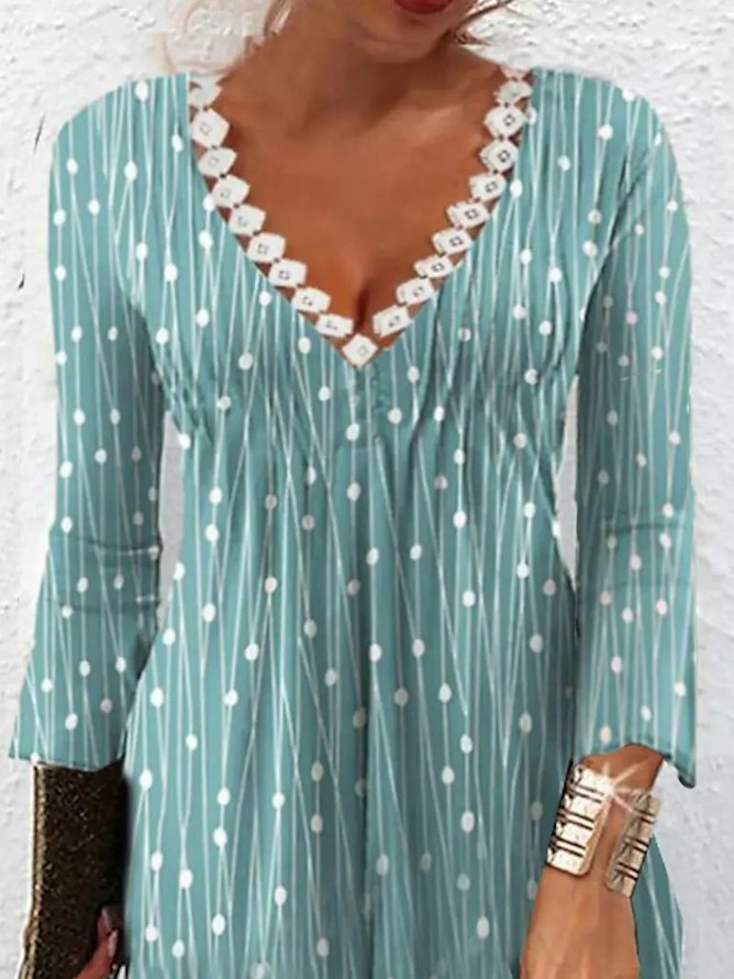 V Neck Regular Fit Polka Dots Dress