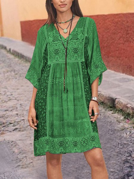 Jacquard V Neck Going Out Cotton Mini Dress