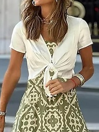 Loose Ethnic V Neck Casual Dress With No Belt