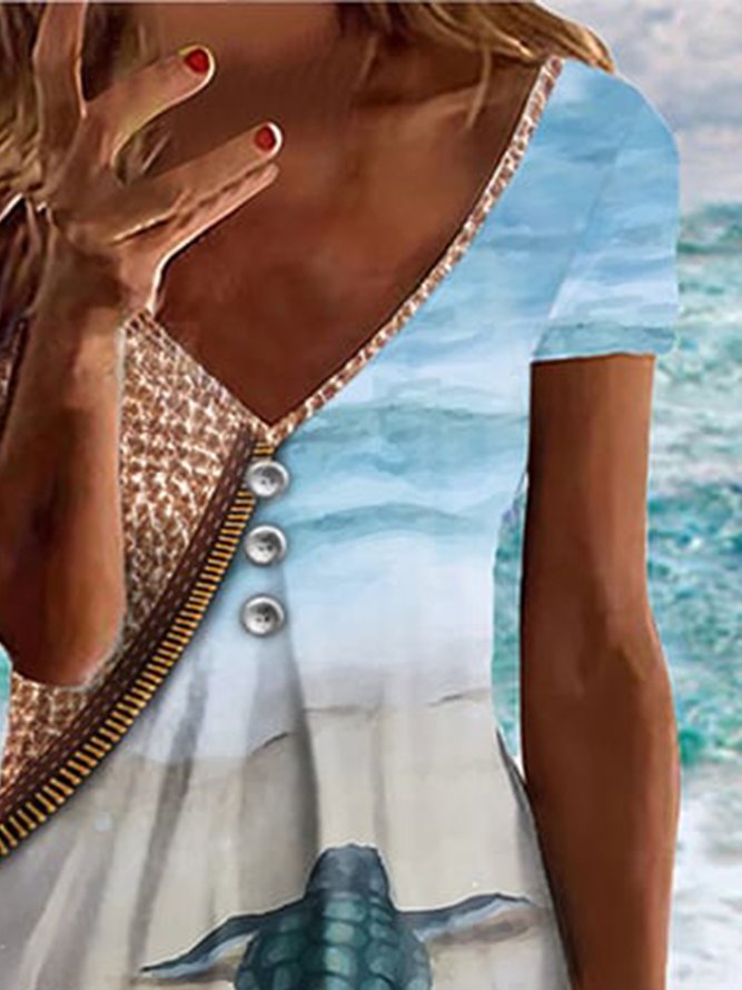 Regular Fit Marine Life Vacation Dress