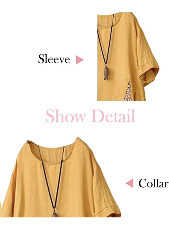 Floral Casual Embroidery Crew Neck Dress