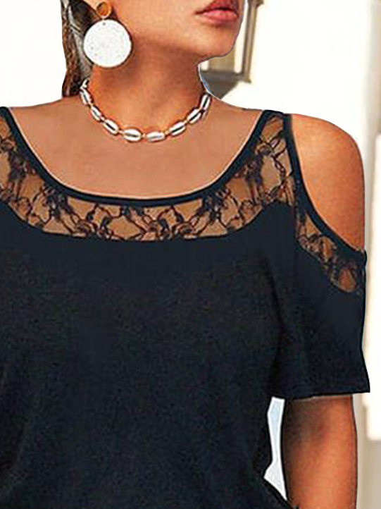 Lace Regular Fit Cold Shoulder Simple Dress