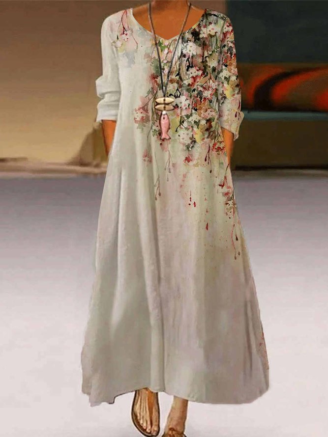 Round Neck Floral Casual Maxi Dress
