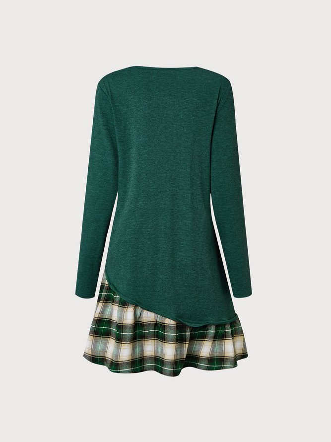 V Neck Geometric Casual Daily Long sleeve A-Line Buttoned Midi Dress