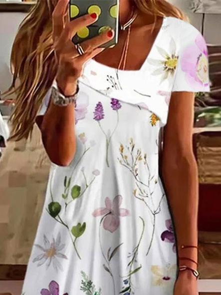 Floral Casual Asymmetrical Loose Dress