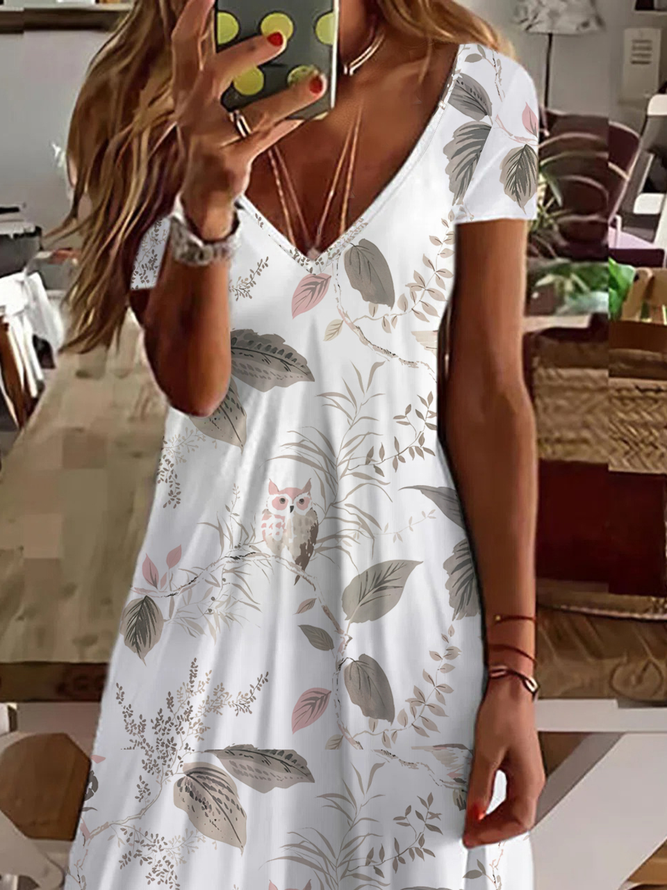 V Neck Vacation short sleeve Floral MIni Dress