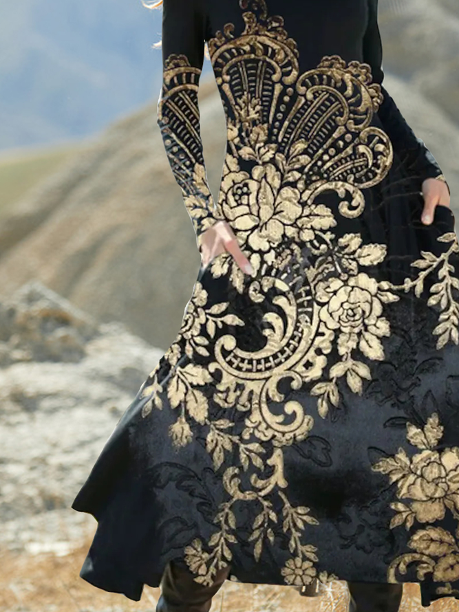 Crew Neck Ethnic Dress