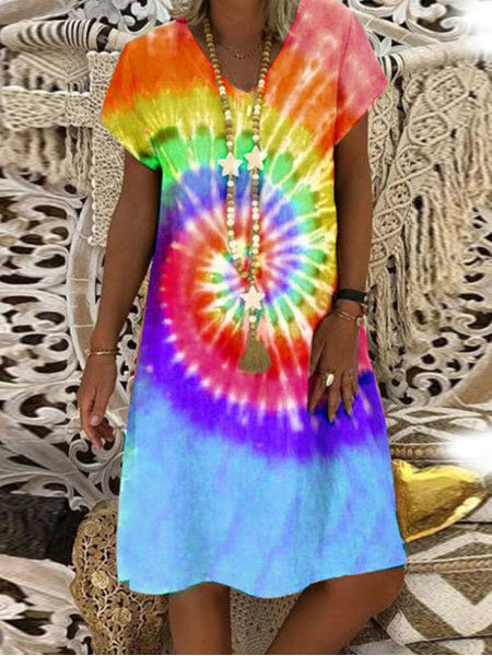 Fashion New Tie-Dye V Neck Dresses